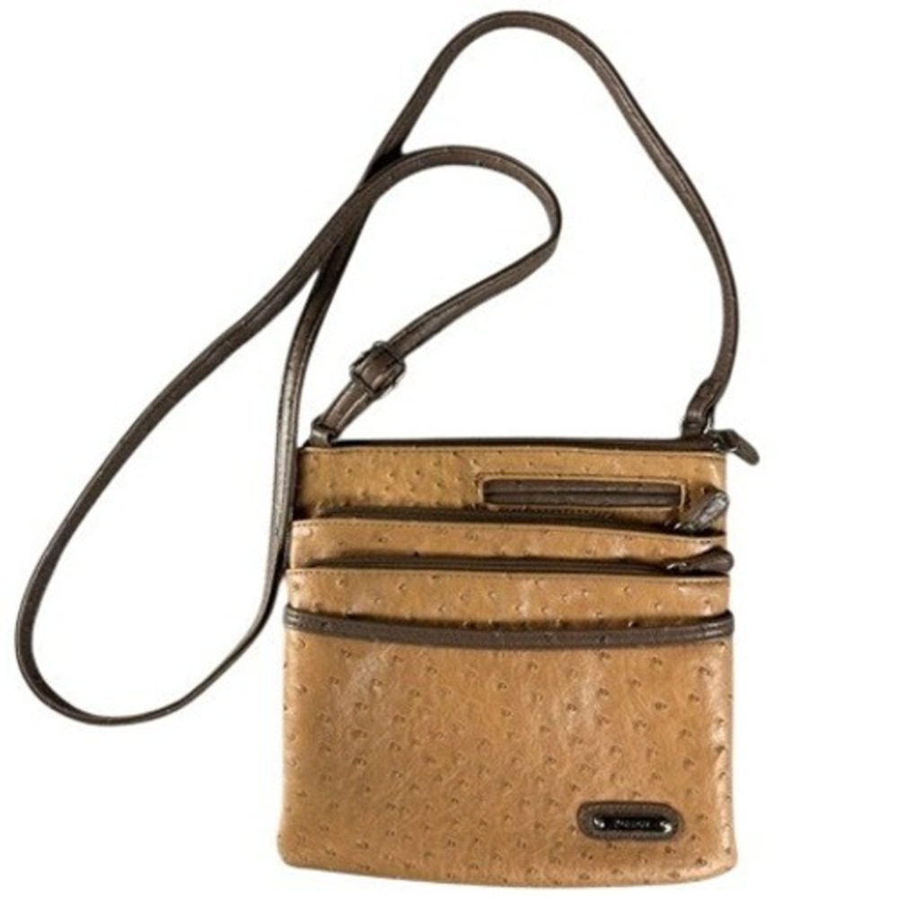Koltov Crossbody Bag Women Small Tan Ostrich Embossed Multi Pocket Organizer